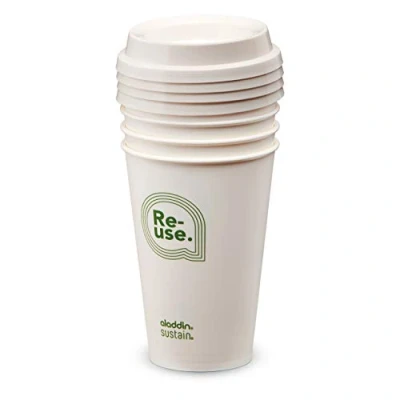 Imagen de Aladdin Re Use Sustain Cup &amp; Lid 0.35L Graphic Pack Of 4 Coffee Cups Apta Para Lavavajillas Microondas portavasos de coche Libre BPA Bebidas Calientes y Frías