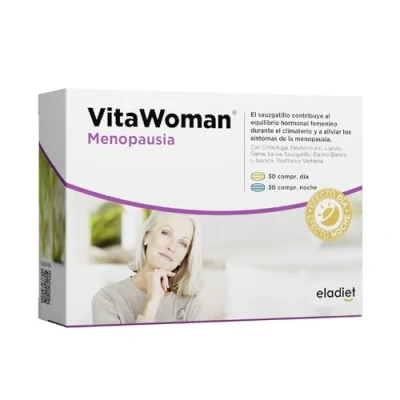 Imagen de Eladiet Complemento Alimenticio VitaWoman Menopausia 60 Comprimidos Ayuda a Combatir los Síntomas de la Contiene Extracto Lúpulo Efecto Relajante