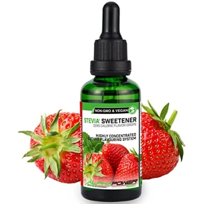 Imagen de ALPHA POWER FOOD®: Stevia líquida natural Gotas de fresas con sabor a fruta, Edulcorante natural, sustituto del azúcar sin &amp; calorías