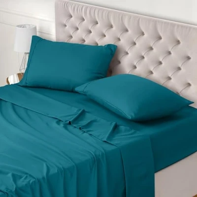Imagen de Utopia Bedding Juego de Sabanas 4 Piezas 180x200 Poliéster Microfibra Cepillada Sábana Bajera, Plana y 2 Fundas Almohada 50x75 (Cama 180, Azul Vaquero)