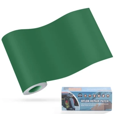 Imagen de Parches de nailon autoadhesivos, OAZ 10x160 cm parche reparación impermeable autoadhesivo, autoadhesivo Verde oscuro, para tiendas campaña, plumíferos, sacos dormir