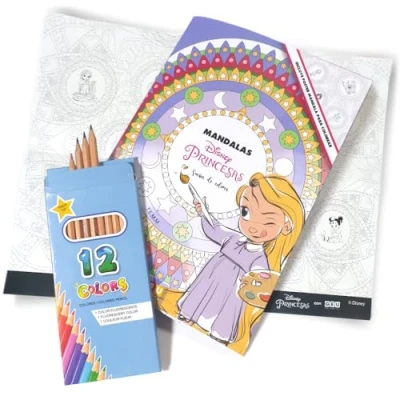 Imagen de Libro de Pintar Disney Colorear con Mandalas Para Niños Princesas Incluye Set 12 lápices Editorial GEU