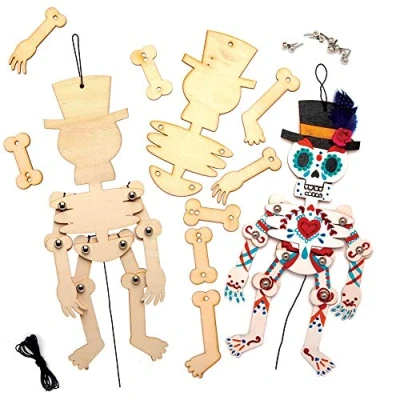 Imagen de Baker Ross AT108 Kit de Marionetas Skellington artesanales Halloween Día los Muertos (Paquete 4)