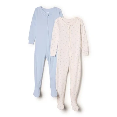 Imagen de Amazon Essentials x Sofia Grainge Pijama Ceñido de Algodón con Pies Unisex Bebés, Pack 2, Azul Pálido/Conejitos, 0 Meses