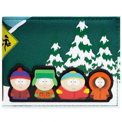 Imagen de Animation South Park Eric Stan Kyle Kenny Escena de Parada Autobús Billetera/Cartera Doble con ID y Porta Tarjetas, Verde