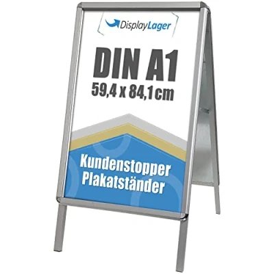 Imagen de DisplayLager Alu Line Rondo, calidad danesa Caballete publicitario, incluye 2 x carteles de tereftalato polietileno amorfo (ambos lados), resistentes a la intemperie. Soporte para anuncios (A1)