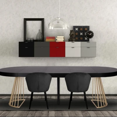 Imagen de Mesa redonda extensible Soare negra patas doradas Menzzo