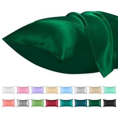 Imagen de Lirex 2 Paquetes Funda de Almohada Satén 40x80cm, Suave como una Seda, Fundas con Cierre sobre, Protege Cabello y Piel, Certificado Oeko Tex, （Verde）