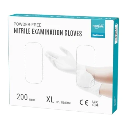 Imagen de EUROPAPA® 200 Guantes De Nitrilo Desechables Que Cumplen Las Normas EN455 EN374, Sin Polvo Ni LÁTex, Disponibles En Tallas S, M, L Y XL (XL, Blanco)