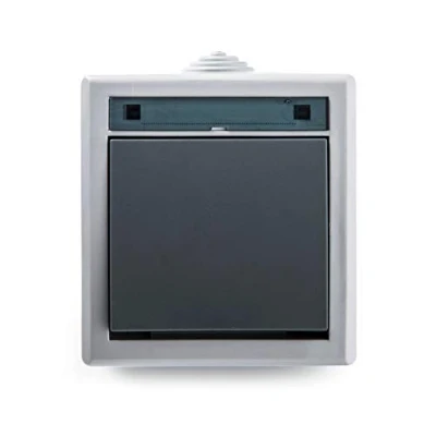 Imagen de FAMATEL Interruptor Conmutador Enchufe de empotrar Serie Aquant 55 IP55 A prueba agua Fácil instalar Aluminio Gris