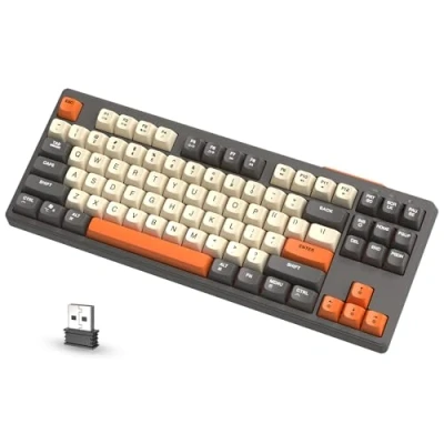 Imagen de ATTACK SHARK x FREEWOLF M87 80% Teclado Inalámbrico para Juegos, 87 Teclas TKL RGB Sensación Mecánica SA PBT Bluetooth/Modo Dual 2.4Ghz, Batería 4000mAH Mac/Win Gris/Naranja