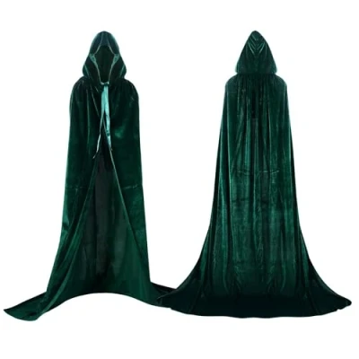 Imagen de Proumhang Largo Capa con Capucha Terciopelo Disfraz de Halloween para Mujeres Hombres Carnaval Navidad Fiesta Disfraces Verde