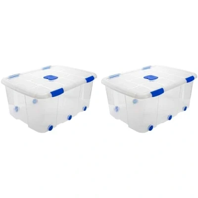 Imagen de AC Pack de 2 Cajas ordenación con Tapa y Ruedas plástico Transparente N.º 15. Capacidad 100 litros. Dimensiones Aprox.: 76,8 x 56,5 34,8 cm