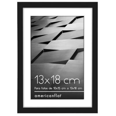 Imagen de Americanflat Marco de Fotos Fino 13x18 cm Color Negro Muestra 10x15 con Alfombrilla y sin Formatos Horizontales Verticales para Pared Mesa