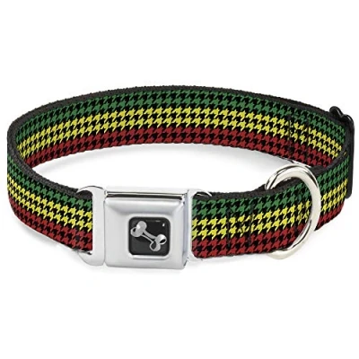 Imagen de Buckle Down Collar de Perro con Hebilla para cinturón Seguridad, Pata Gallo Negro/Rasta, 1 Pulgada Ancho, se Adapta a Cuello 15 26 Pulgadas, Grande