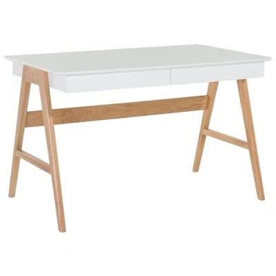Imagen de Beliani Escritorio Blanco Madera Clara 120 x 70 cm 2 cajones Oficina en casa Sheslay