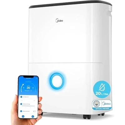 Imagen de MIDEA Deshumidificador Silencioso 20L para humedad interior hasta 50 m2 / 100 m3 Deshumificadores de en Habitación con depósito extraible Deshumificador pequeño bajo consumo dehumifier