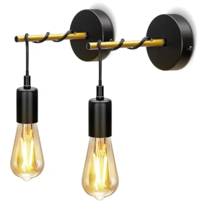 Imagen de Aigostar Aplique Pared Interior, Lámpara de Industrial Retro Metal, Apliques Dormitorio E27 con Diseño Enrollado. Max.40W. Pack 2 Uds. Bombilla no Incluida,Negro