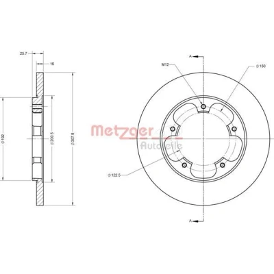 Imagen de METZGER 6110816 Disco de freno Eje trasero 307,8 16 5 150 macizo barnizado, Lijado en cruz FORD: Transit V363 Furgón