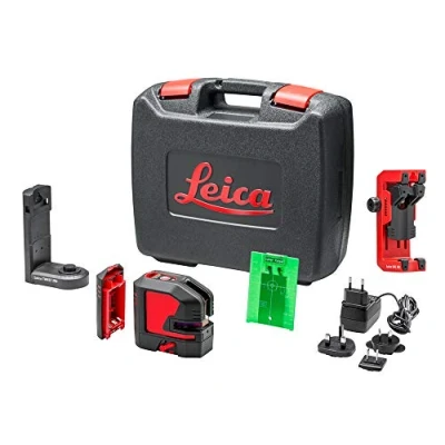 Imagen de Leica Lino L2G: Nivel láser de líneas cruzadas con batería Li Ion, cargador, adaptador magnético innovador y soporte pared en una carcasa (láser verde, alcance trabajo: 35 m)