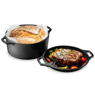 Imagen de NutriChef Multi Cooker de Hierro Fundido, Horno Holandés Doble Antiadherente, Olla para Asar, Cazuela
