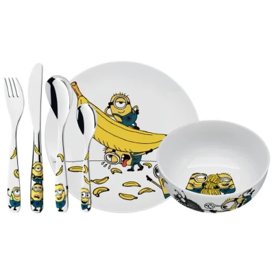 Imagen de WMF Minions Vajilla para Niños 6 Piezas, incluye Plato, Cuenco y Cubertería (Tenedor, Cuchillo de mesa, Cuchara Pequeña) (WMF Kids Infantil)