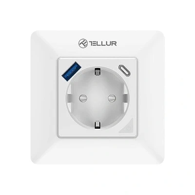 Imagen de TELLUR SMART Enchufe Inteligente Alexa, WiFi de Pared, 3600W, 16A, PD USB C 20W, A 18W, Remoto por APP y Voz, Toma Compatible con Google Siri Shortcuts, Monitoreo Energía