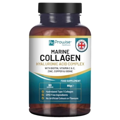Imagen de Colágeno marino con ácido hialurónico 1100 mg 90 cápsulas reforzadas Fabricado en el Reino Unido por Prowise Healthcare