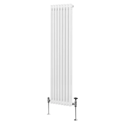 Imagen de Radiador Tradicional Vertical de 2 columnas 1800mm x 382mm Blanco Acero Montado en pared Kit fijación y soportes + Cepillo limpieza GRATIS Calefacción estufa calefactor