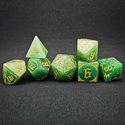 Imagen de Bescon Giant Fire Patterned DND Dice Set 1 Inch (25MM) Jade Set, Oversized D&amp;D for Dungeons and Dragons Role Playing Games