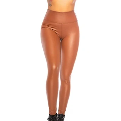 Imagen de Fashion Design Leggings térmicos para mujer, aspecto de piel, mojado, marrón claro, L XL
