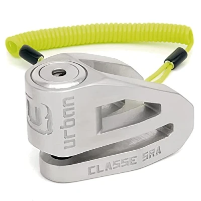 Imagen de URBAN UR210S Candado Moto Disco Homologado SRA, Cerradura de Alta Seguridad, Acero Inoxidable Diseño Más Ligero, Doble Bloqueo ø10mm, Pinza Antirrobo Scooter Rueda Bicicleta Eléctrica