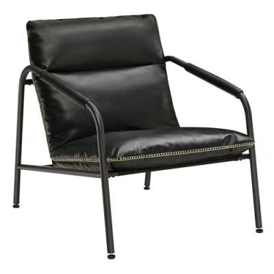 Imagen de VASAGLE EKHO Colección Sillón, Silla con Brazos Estructura Metálica, Cuero Sintético Costuras, Moderno Siglo Medio, para Salón, Dormitorio, Estudio, Negro Tinta LAC014B01