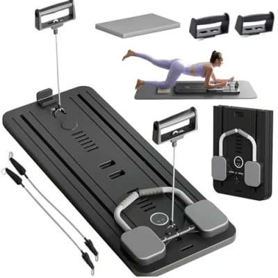 Imagen de Pilates Board Compact Reformer Machine Set, Foldable Ab Roller Wheel Rodillo Abdominales Exercise Rebote Automático Máquina de Ejercicio en Casa(Black1)