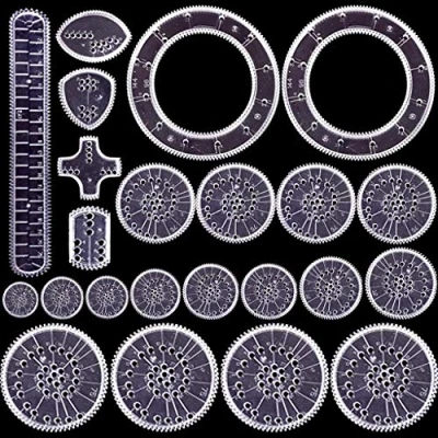 Imagen de Juego de 22 piezas espirógrafo, regla dibujo en espiral, geométrica multifuncional, kit creativo lujo, herramienta espiral