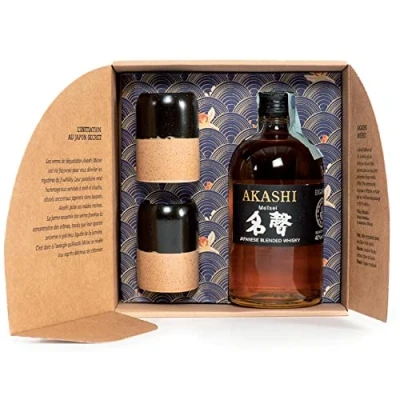 Imagen de AKASHI JAPANESE BLENDED WHISKY MEISEI WHITE OAK 50 CL PACK CON DOS VASOS JAPONESES