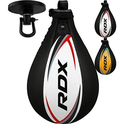 Imagen de RDX Pera de Boxeo Cuero, MMA Punching Velocidad Bola con Eslabón Giratorio, Peras Rapida Speed Bag para Kick Boxing Gimnasio Saco Boxe Fitness Gym Combate Deporte Conjunto Entrenamiento Ball
