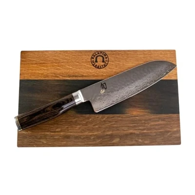 Imagen de KAI Shun Premiere Tim Mälzer TDM 1702 Santoku Hoja de 18 cm acero damasco 32 capas + tabla cortar hecha a mano roble antiguo barril 30 x VK: 248,