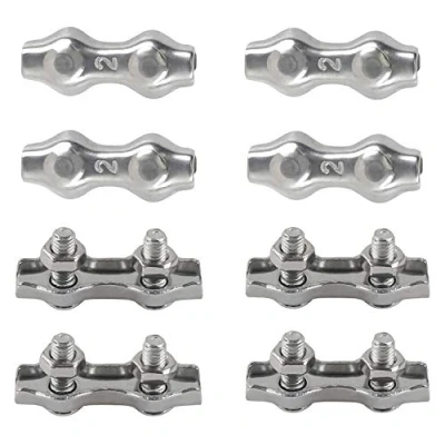 Imagen de M2 Abrazadera de Cable Dúplex Clips Doble Clip Cuerdas Alambre Acero Inoxidable 304 para Tendederos Cables Fijos Patio Colgante Velas Sol 8pcs