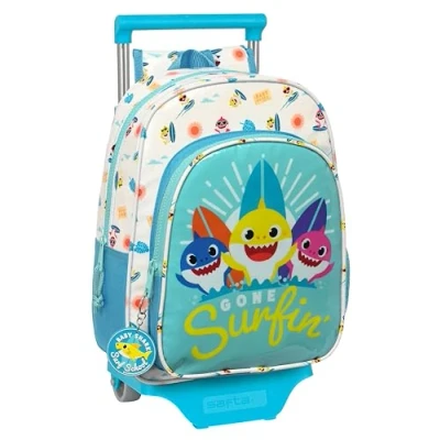 Imagen de Safta BABY SHARK SURFING Mochila Infantil con Carro 705, Ideal para Niños de Diferentes Edades, Cómoda y Versátil, Calidad Resistencia, 26x11x34 cm, Color Azul Blanco