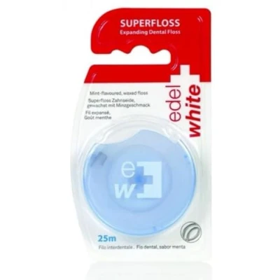 Imagen de edel+white Expanding Superfloss 25 m en blíster I hilo Dental encerado, menta Floss limpiador interdental para una higiene bucal profunda