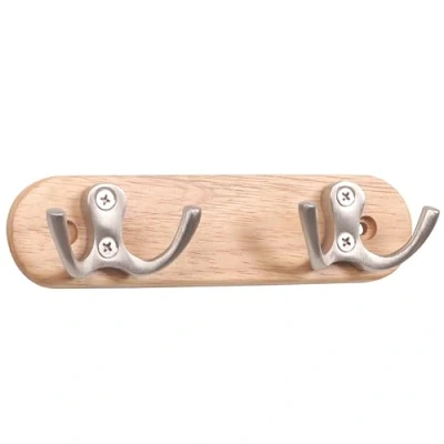 Imagen de RICOO Colgador Pared de Madera y Acero Inoxidable MH012 Diseño Elegante 2 Ganchos, 16 x 4 3,5 cm, Ideal para Entradas, Habitaciones Baños