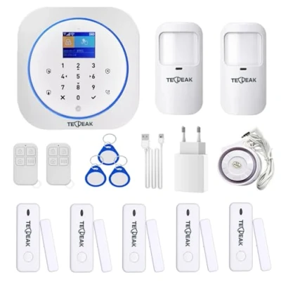 Imagen de TECPEAK Sistema de Alarma doméstica inalámbrica, Kit WiFi/gsm con Seguridad Sirena Proporciona un Modo Altamente eficaz para Proteger tu hogar y Oficina