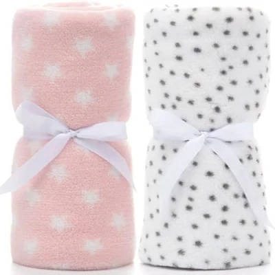 Imagen de LeerKing 2 Paquetes Mantas para Bebés Suave y Mullida Lavable Cálida con Patrón de Manchas Estrellas Niña Niño 75 * 100cm, Rosa &amp; Blanco