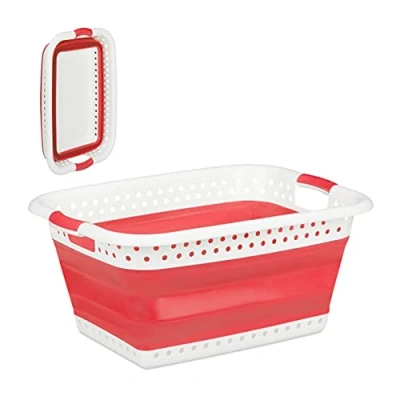 Imagen de Relaxdays Colada Plegable, Cesto Ropa Limpia, Barreño, Plástico Silicona, 1 Ud, 27x61x45,5 cm, Rojo