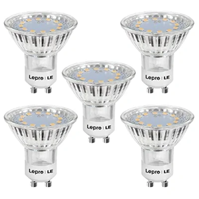 Imagen de Lepro Bombilla LED GU10 Luz Blanca Cálida 2700K, 3W Equivalente 35W Halógena, Lámpara 250 lúmenes, Ángulo de haz 100, Paquete 5