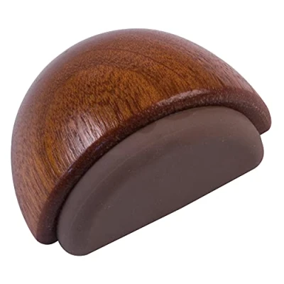 Imagen de Amig Tope o Retenedor de Suelo Adhesivo Semicircular Decorativo Madera con Acabado Sapelli y Goma en Color Marrón Oscuro Protege Golpes las Paredes Muebles Diámetro Ø45 x 25 mm