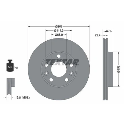 Imagen de TEXTAR PRO 92272603 Disco de freno 269 22,4 05/07 114,3 ventilación interna revestido sin perno sujeción rueda, buje rueda