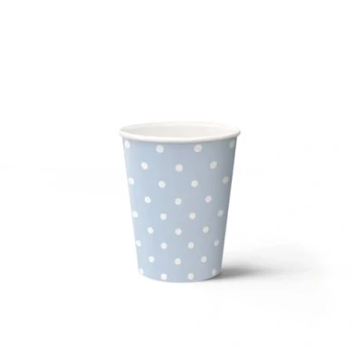Imagen de PAW Vasos Desechables Cafe (250 ml) I Paquete de 8 Cartón Ideal para Bodas, Fiestas Infantiles, Cumpleaños, Celebraciones Impresión Papel al Agua Lunares Azul Claro