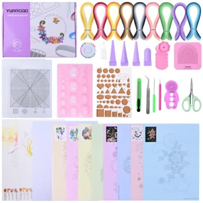 Imagen de YURROAD Quilling Kit Completo 900 Tiras de Papel Filigrana 5mm Juego 18pcs Herramientas Pluma Tablero Plantillas, DIY Manualidades